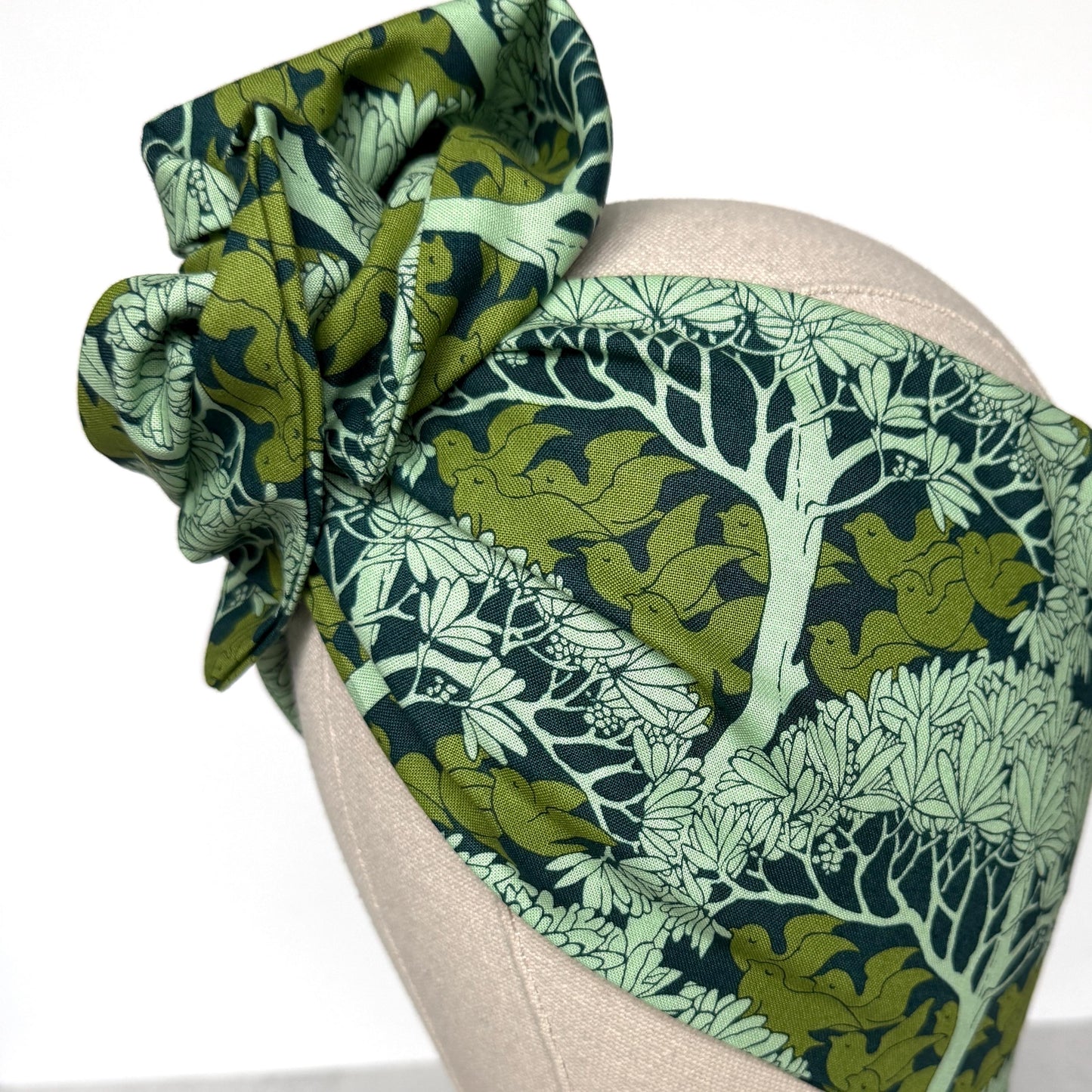 Extra Wide Adjustable Wire Wrap, Blue Green Dove Botanical Leaf Print Wired Headband, Fabric Head Wrap, Summer Boho Accessories