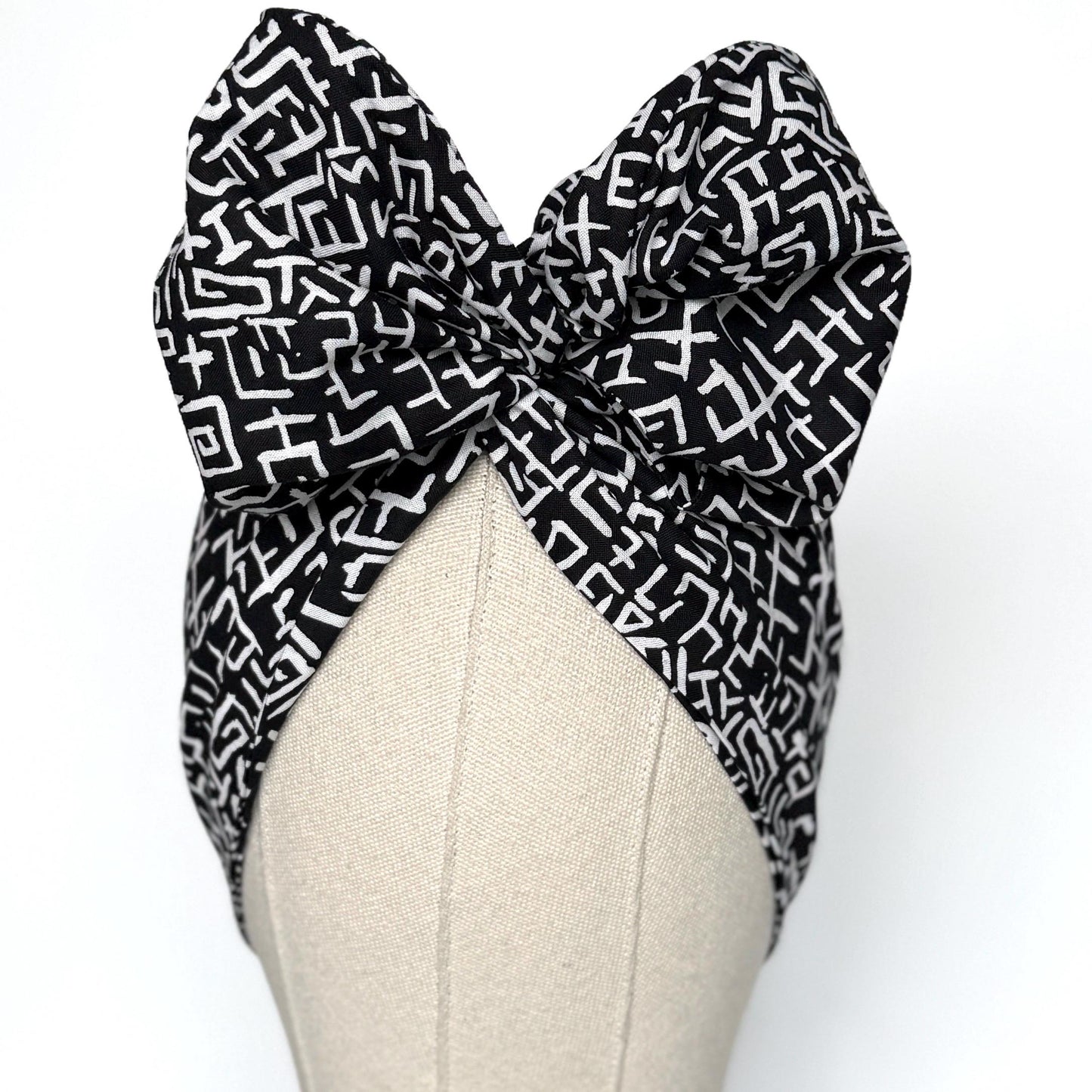 Extra Wide Adjustable Wire Wrap, Black White Abstract Print Wired Headband, Fabric Head Wrap, Summer Boho Head Scarf Accessories