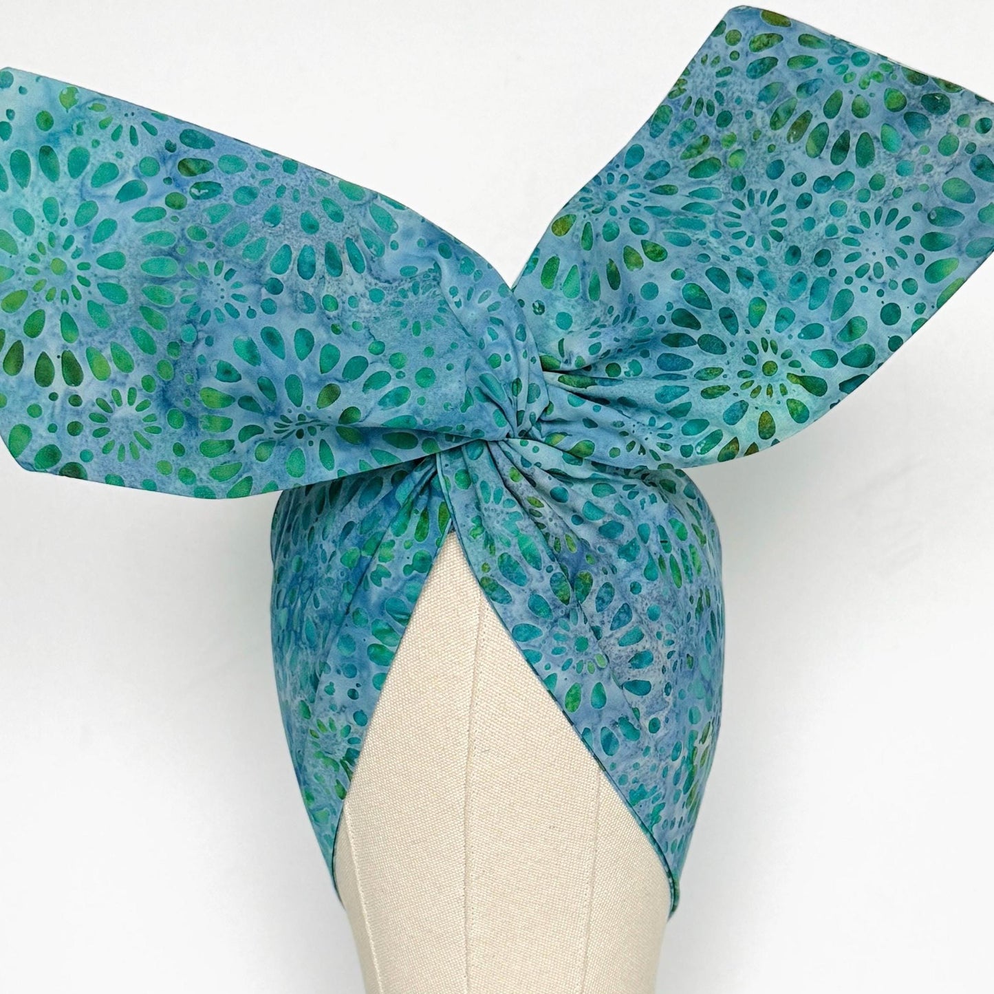 MIDI Wide Adjustable Wire Head Wrap, Teal Blue Green Batik FallHeadband, Headband For Women, Turban, Hair Accessories