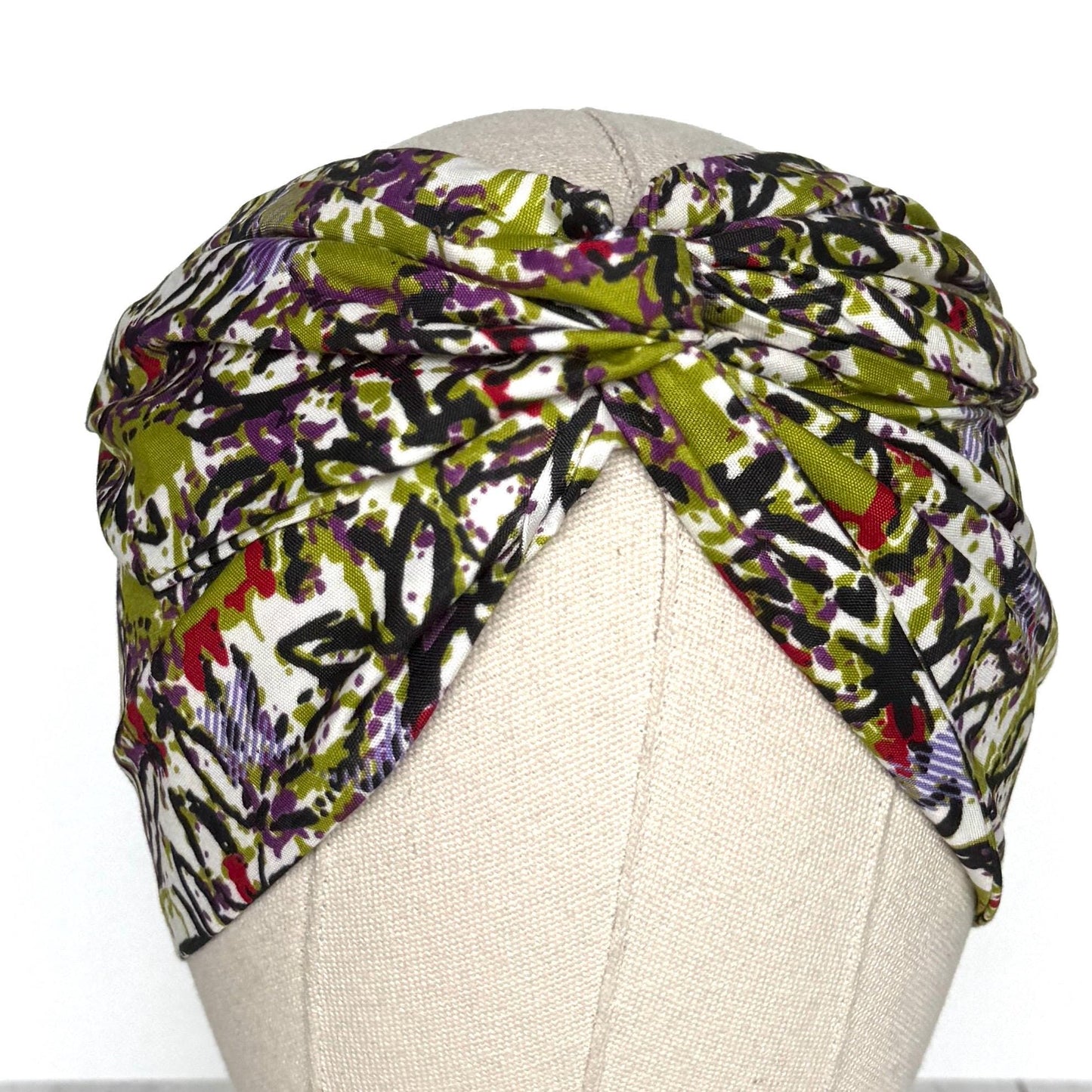 Extra Wide Adjustable Wire Wrap, Black White Green Purple Abstract Print Wired Headband, Fabric Head Wrap, Boho Head Scarf Accessories