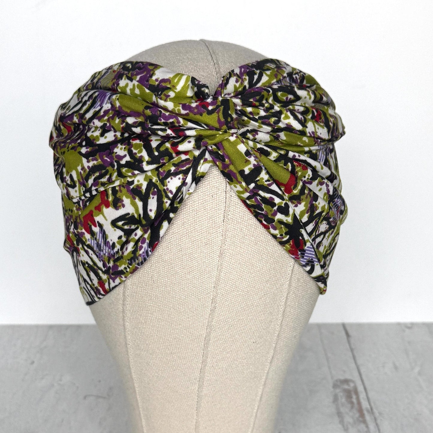 Extra Wide Adjustable Wire Wrap, Black White Green Purple Abstract Print Wired Headband, Fabric Head Wrap, Boho Head Scarf Accessories