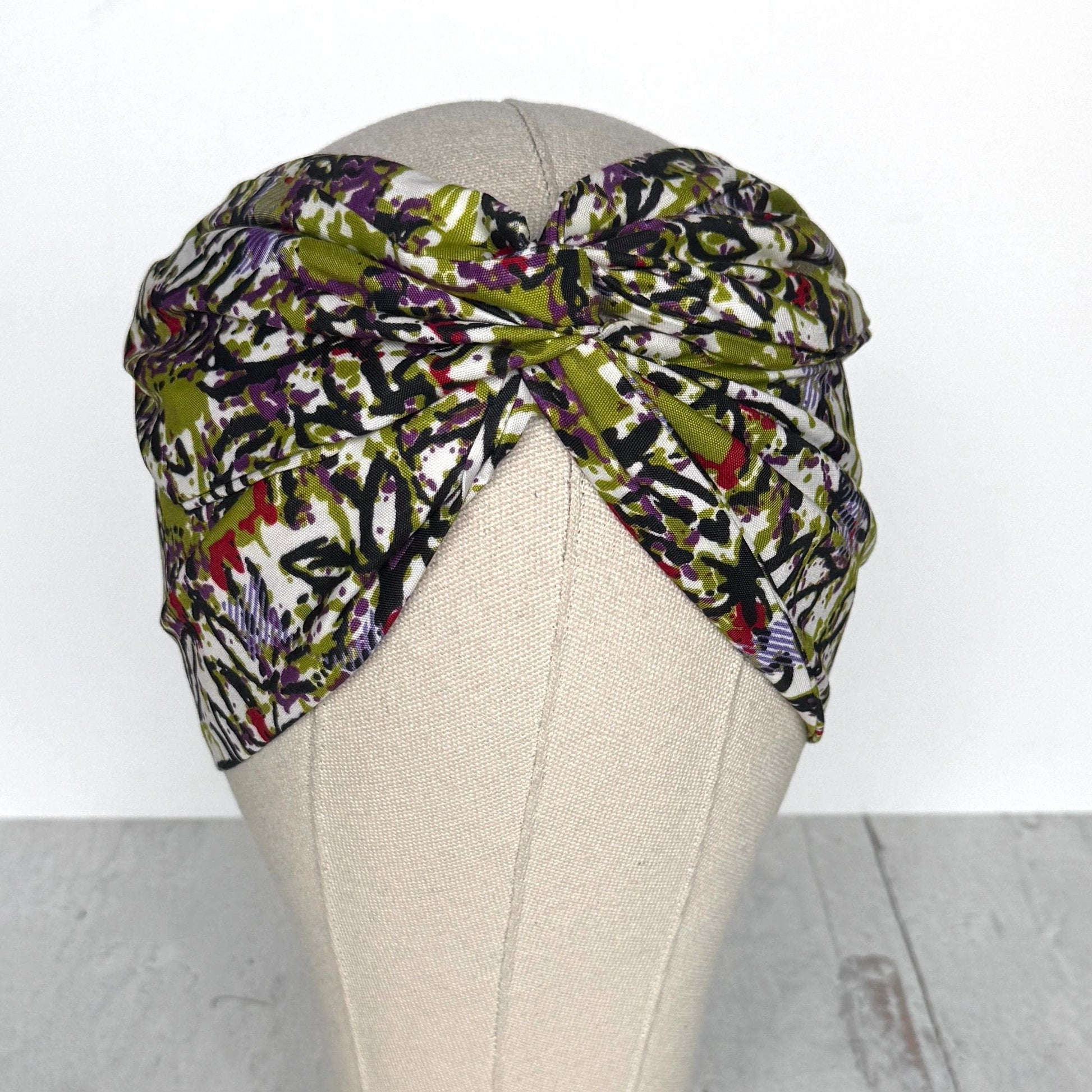 Extra Wide Adjustable Wire Wrap, Black White Green Purple Abstract Print Wired Headband, Fabric Head Wrap, Boho Head Scarf Accessories