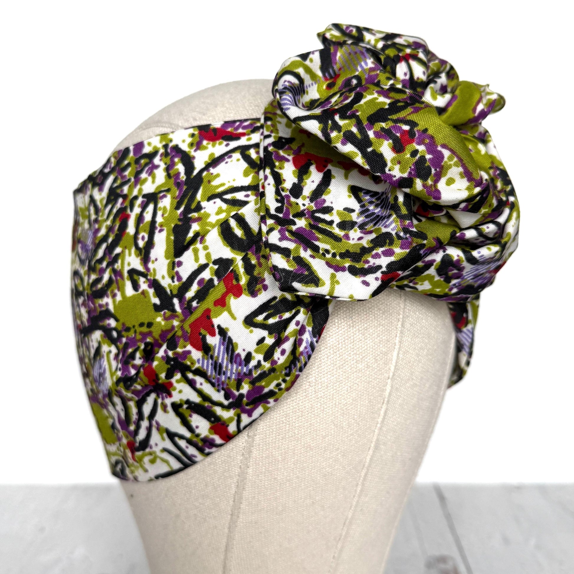 Extra Wide Adjustable Wire Wrap, Black White Green Purple Abstract Print Wired Headband, Fabric Head Wrap, Boho Head Scarf Accessories