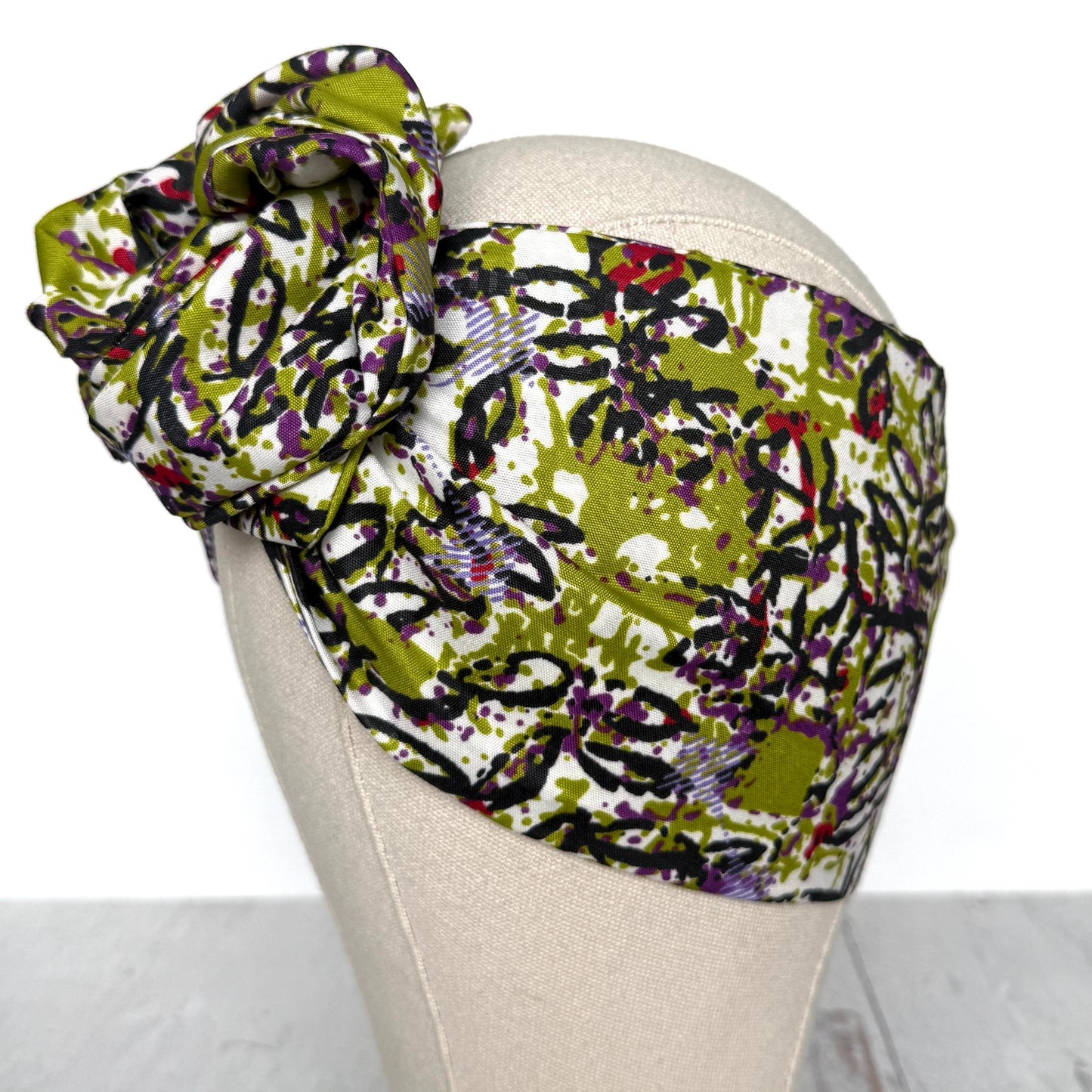 Extra Wide Adjustable Wire Wrap, Black White Green Purple Abstract Print Wired Headband, Fabric Head Wrap, Boho Head Scarf Accessories