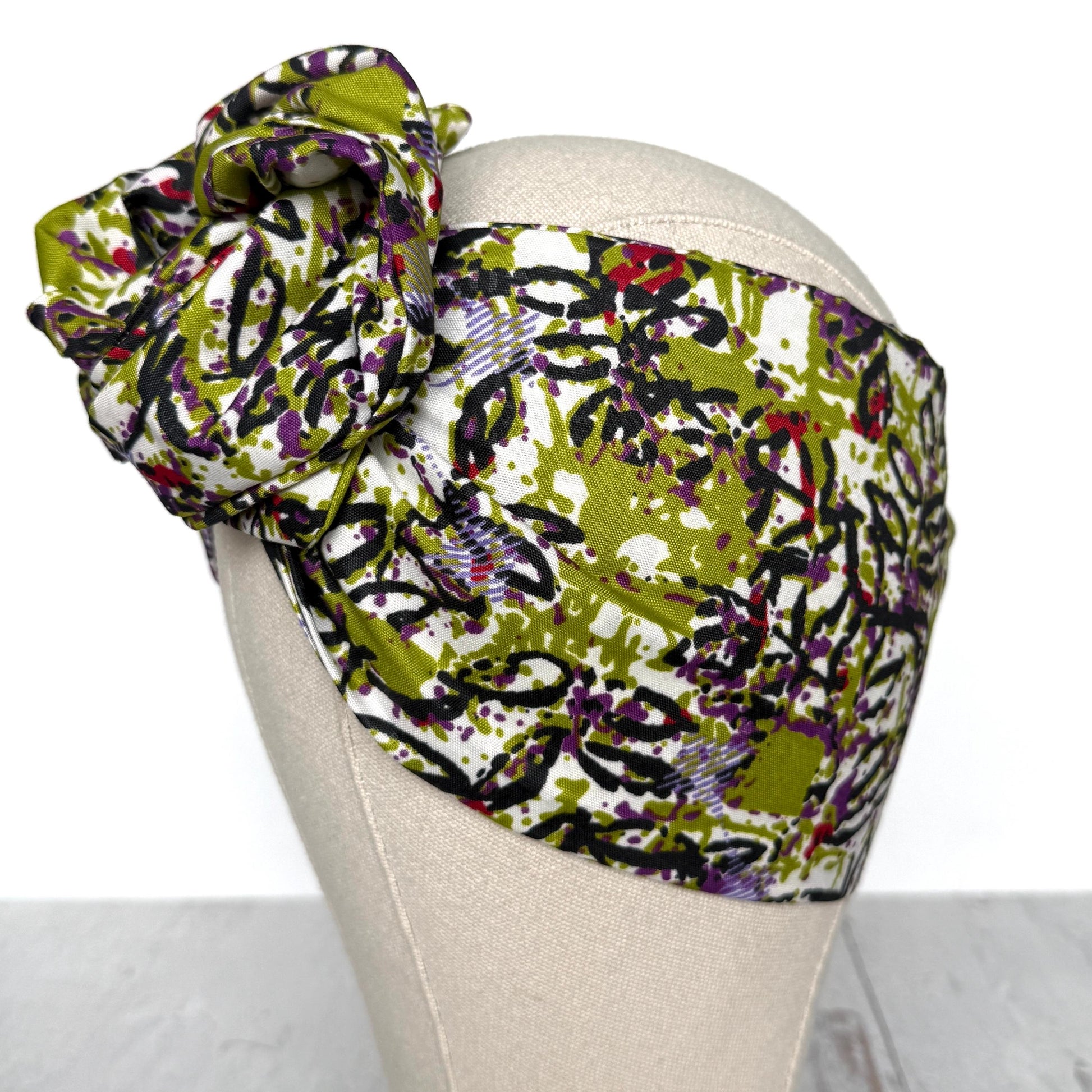 Extra Wide Adjustable Wire Wrap, Black White Green Purple Abstract Print Wired Headband, Fabric Head Wrap, Boho Head Scarf Accessories
