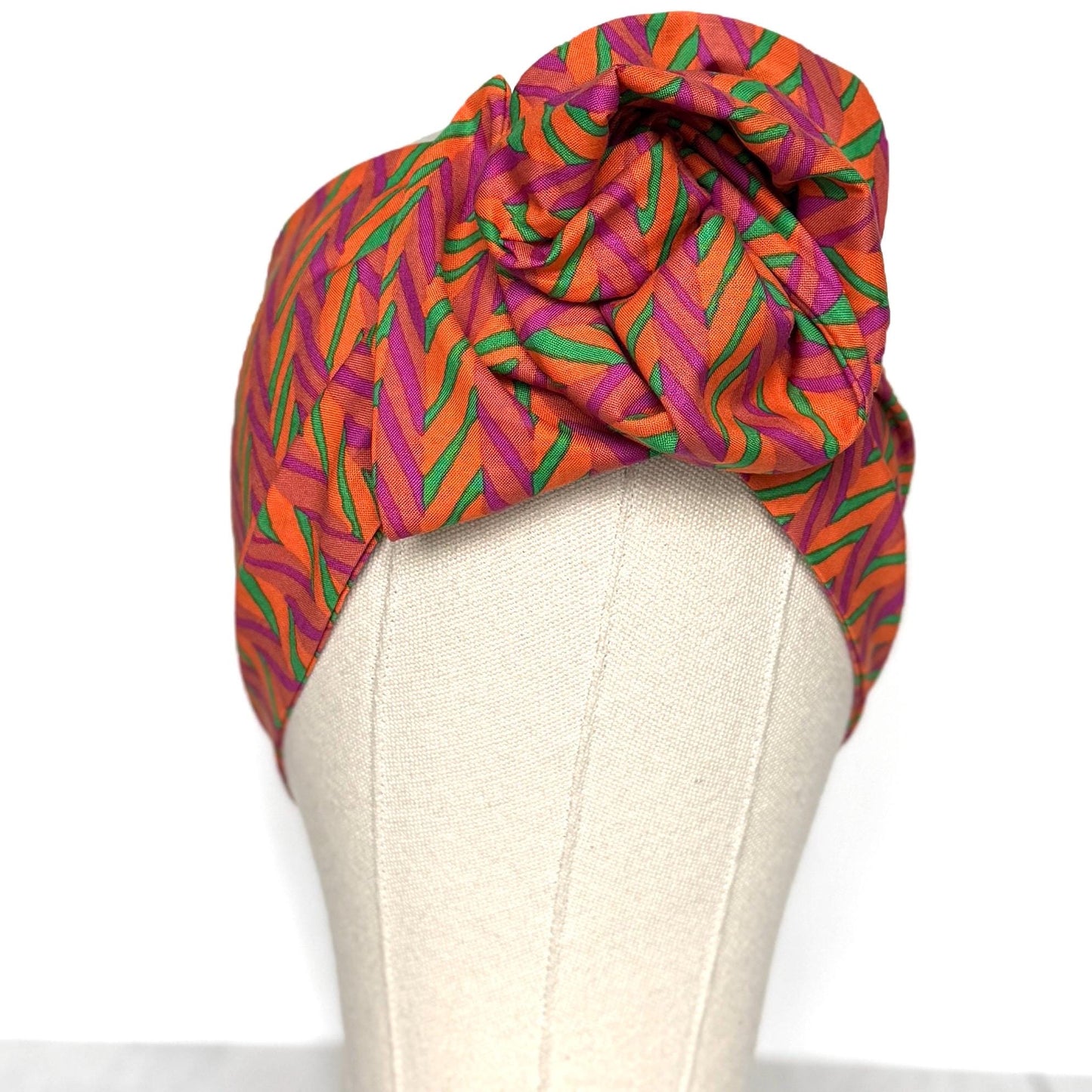 Extra Wide Adjustable Wire Wrap, Orange Pink Green Geometric Print Wired Headband, Fabric Head Wrap, Boho Head Scarf Accessories