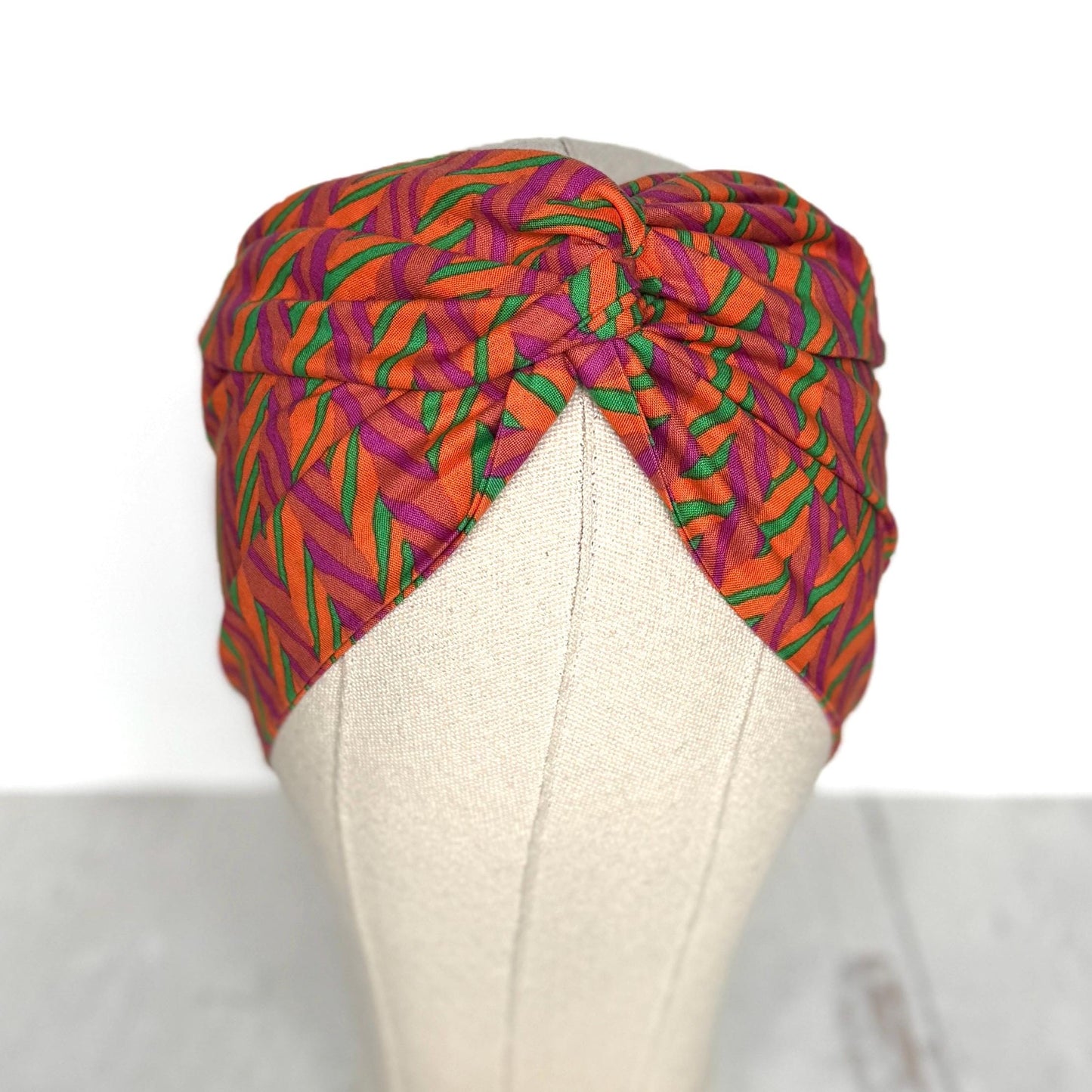 Extra Wide Adjustable Wire Wrap, Orange Pink Green Geometric Print Wired Headband, Fabric Head Wrap, Boho Head Scarf Accessories