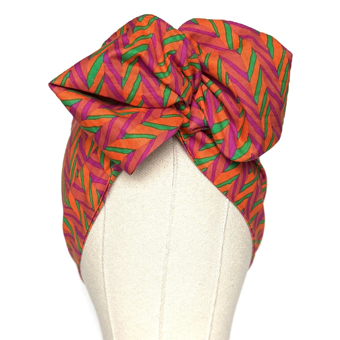Extra Wide Adjustable Wire Wrap, Orange Pink Green Geometric Print Wired Headband, Fabric Head Wrap, Boho Head Scarf Accessories