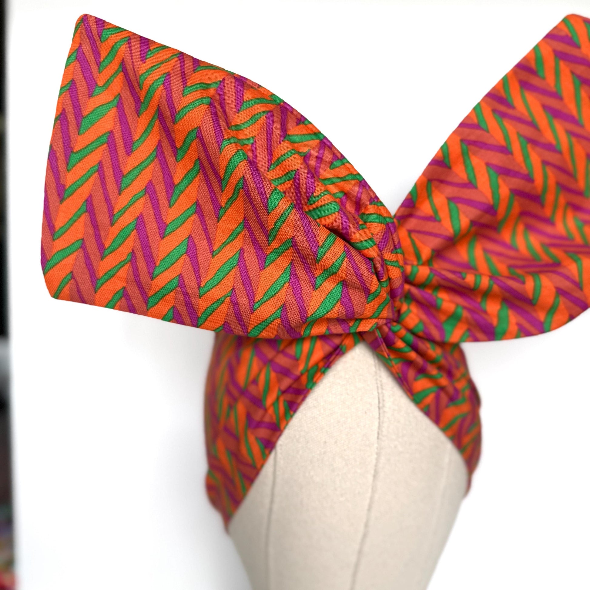Extra Wide Adjustable Wire Wrap, Orange Pink Green Geometric Print Wired Headband, Fabric Head Wrap, Boho Head Scarf Accessories