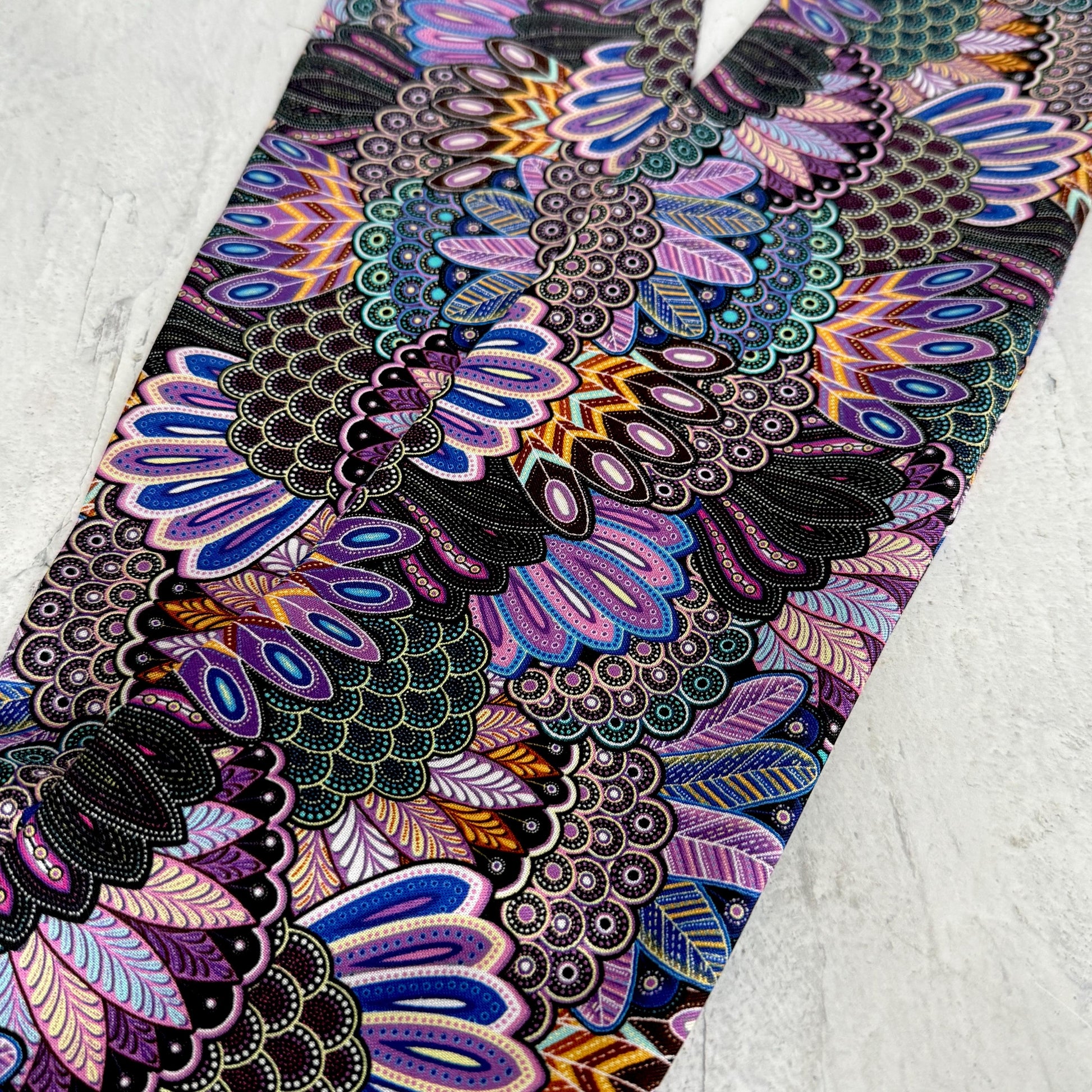 Extra Wide Adjustable Wire Wrap, Black Purple Boho Feather Print Wired Headband, Fabric Head Wrap, Boho Head Scarf Accessories