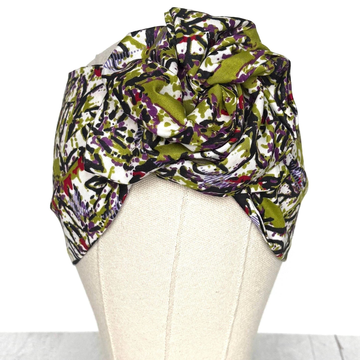 Extra Wide Adjustable Wire Wrap, Black White Green Purple Abstract Print Wired Headband, Fabric Head Wrap, Boho Head Scarf Accessories