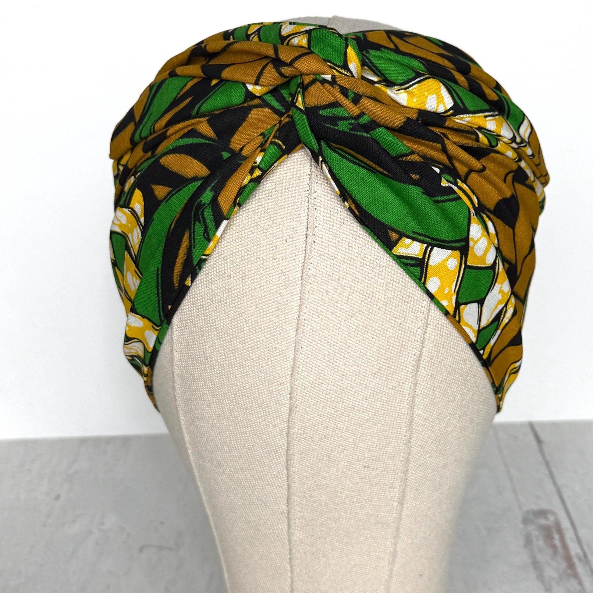 Extra Wide Adjustable Wire Wrap, Ankara Wired Headband, Green Tan Black African Fabric Head Wrap, Ankara Afro Boho Accessories