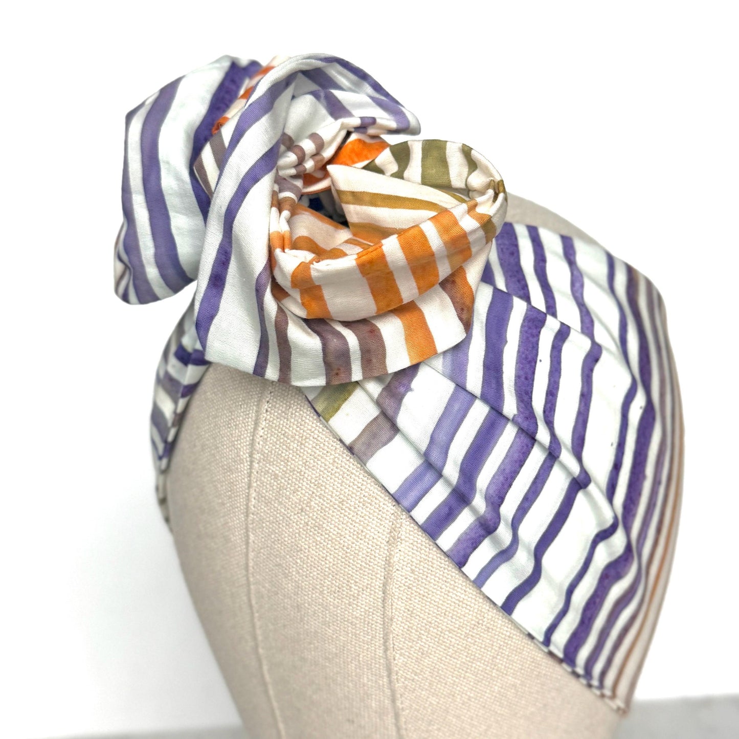 MIDI Extra Wide Adjustable Wire Head Wrap, BATIK Striped White Green Orange Purple Headband, Head Scarf For Women, Turban Hair Accessories