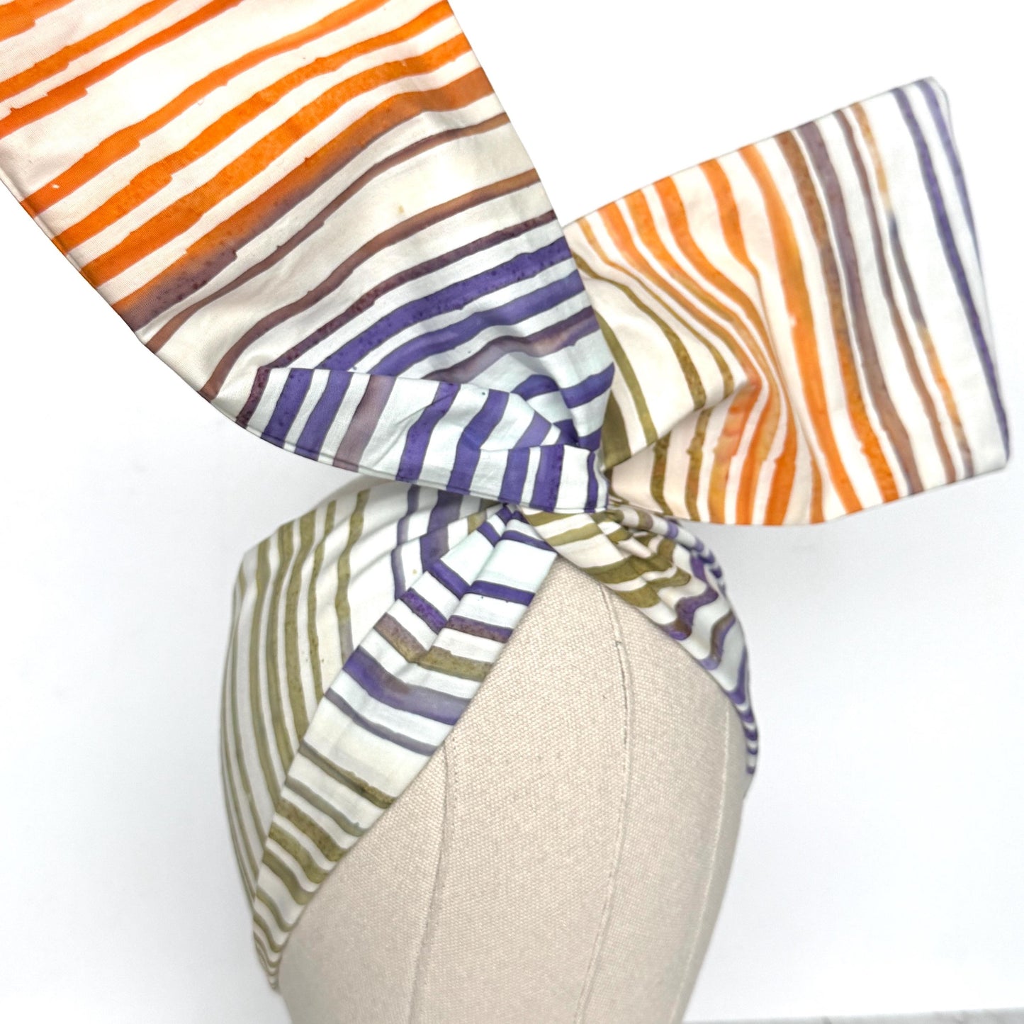 MIDI Extra Wide Adjustable Wire Head Wrap, BATIK Striped White Green Orange Purple Headband, Head Scarf For Women, Turban Hair Accessories