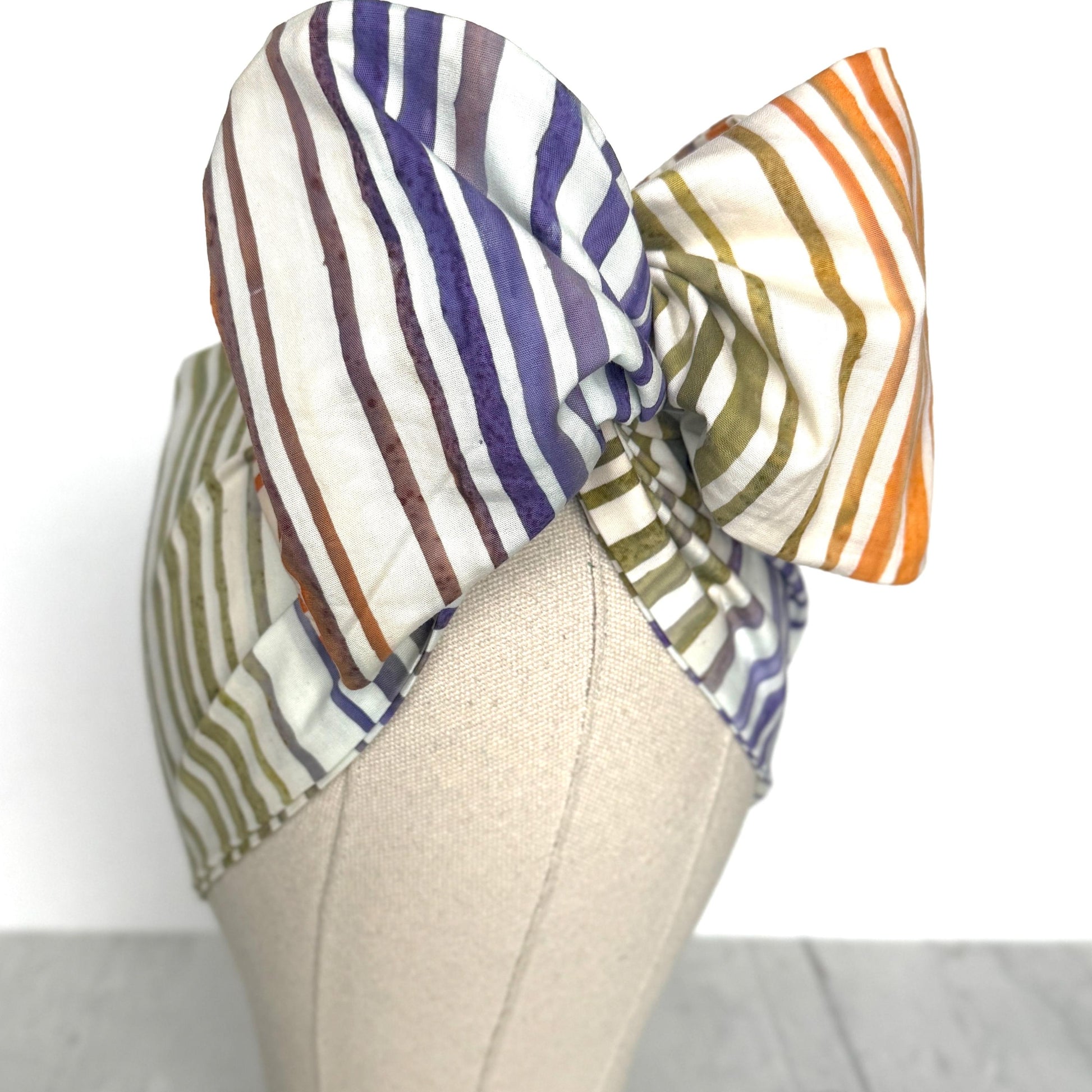 MIDI Extra Wide Adjustable Wire Head Wrap, BATIK Striped White Green Orange Purple Headband, Head Scarf For Women, Turban Hair Accessories
