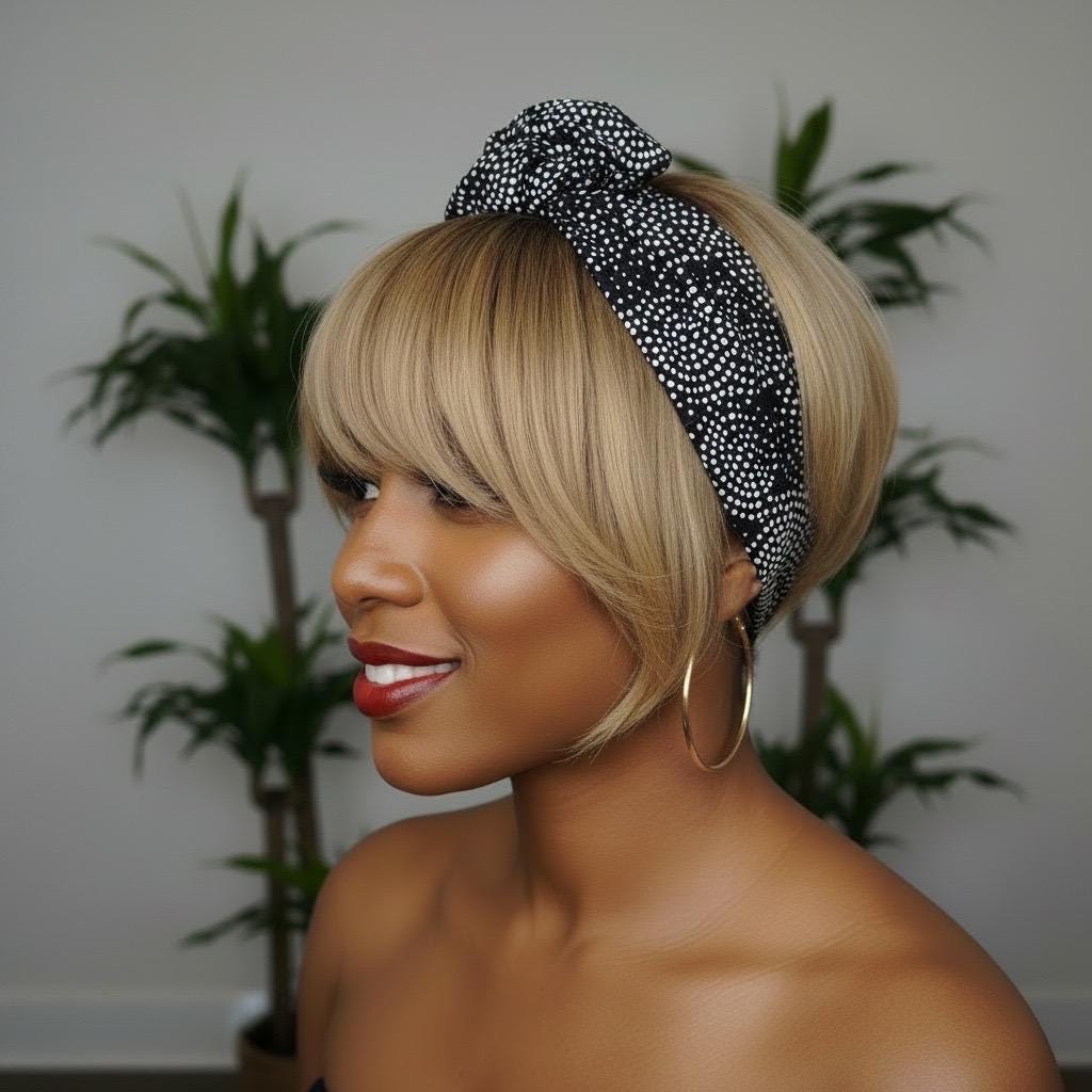 Extra Wide Adjustable Wire Headband, Black White Polka Dot Print Wired Headband, Bendable No Slip Head Wrap, Turban Accessories, Head Scarf
