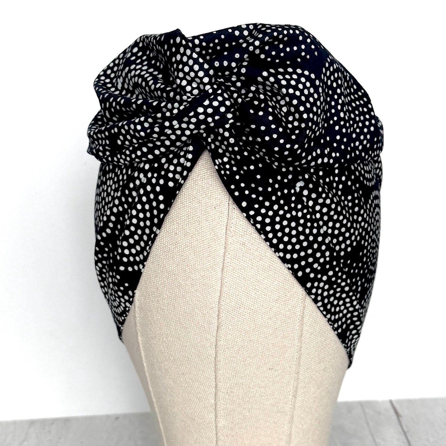 Extra Wide Adjustable Wire Headband, Black White Polka Dot Print Wired Headband, Bendable No Slip Head Wrap, Turban Accessories, Head Scarf