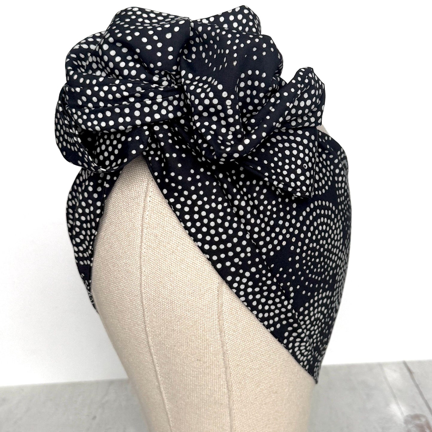 Extra Wide Adjustable Wire Headband, Black White Polka Dot Print Wired Headband, Bendable No Slip Head Wrap, Turban Accessories, Head Scarf
