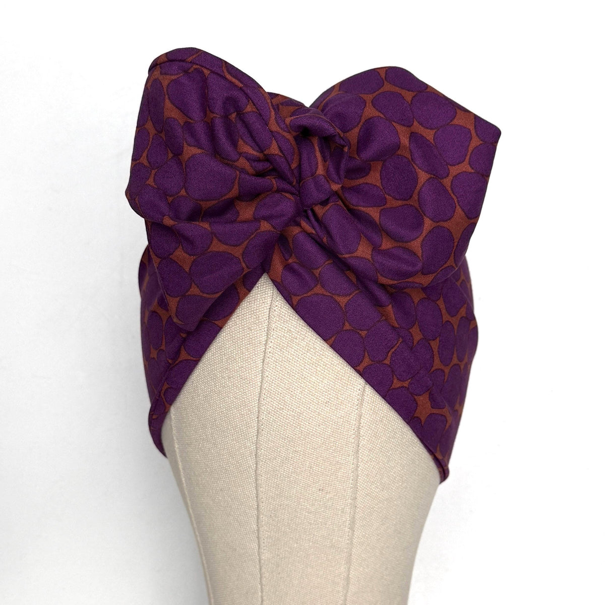 Extra Wide Adjustable Wire Wrap, Purple Eggplant & Terracotta Abstract Dot Wired Headband, Fabric Head Wrap, Boho Head Scarf Accessories