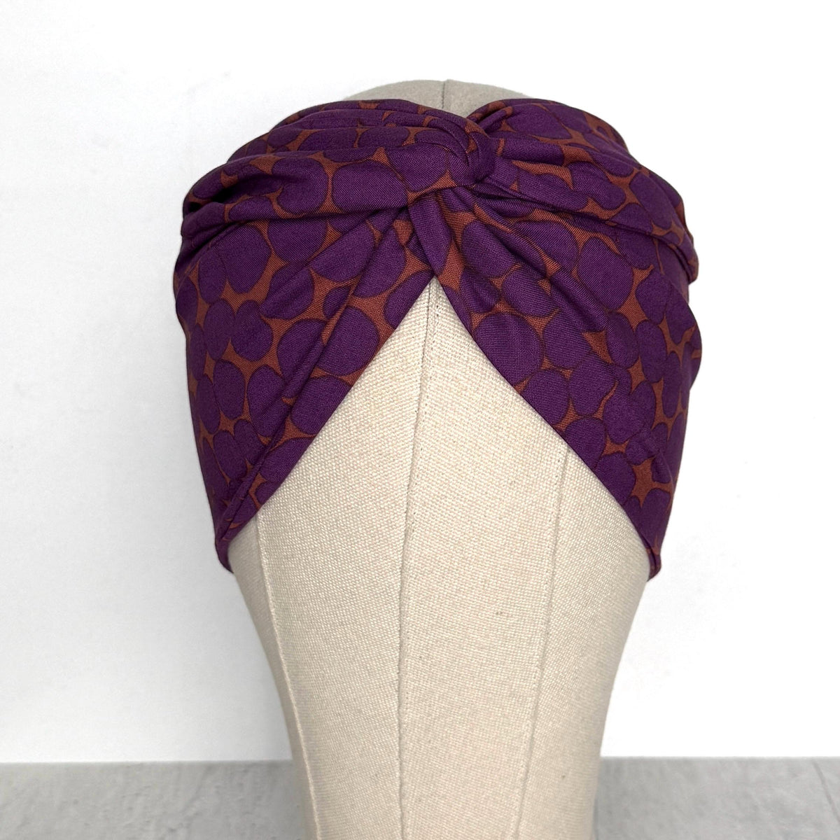 Extra Wide Adjustable Wire Wrap, Purple Eggplant & Terracotta Abstract Dot Wired Headband, Fabric Head Wrap, Boho Head Scarf Accessories