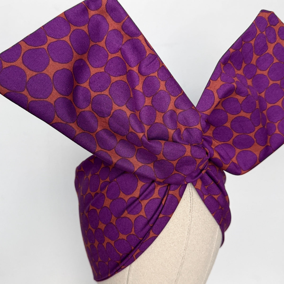 Extra Wide Adjustable Wire Wrap, Purple Eggplant & Terracotta Abstract Dot Wired Headband, Fabric Head Wrap, Boho Head Scarf Accessories