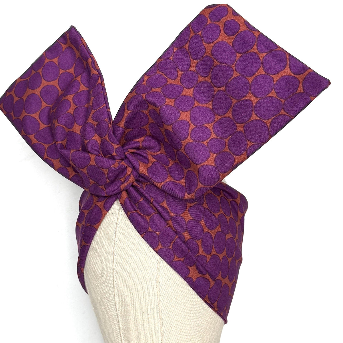 Extra Wide Adjustable Wire Wrap, Purple Eggplant & Terracotta Abstract Dot Wired Headband, Fabric Head Wrap, Boho Head Scarf Accessories