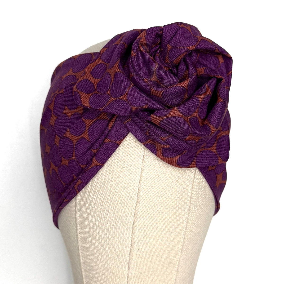 Extra Wide Adjustable Wire Wrap, Purple Eggplant & Terracotta Abstract Dot Wired Headband, Fabric Head Wrap, Boho Head Scarf Accessories