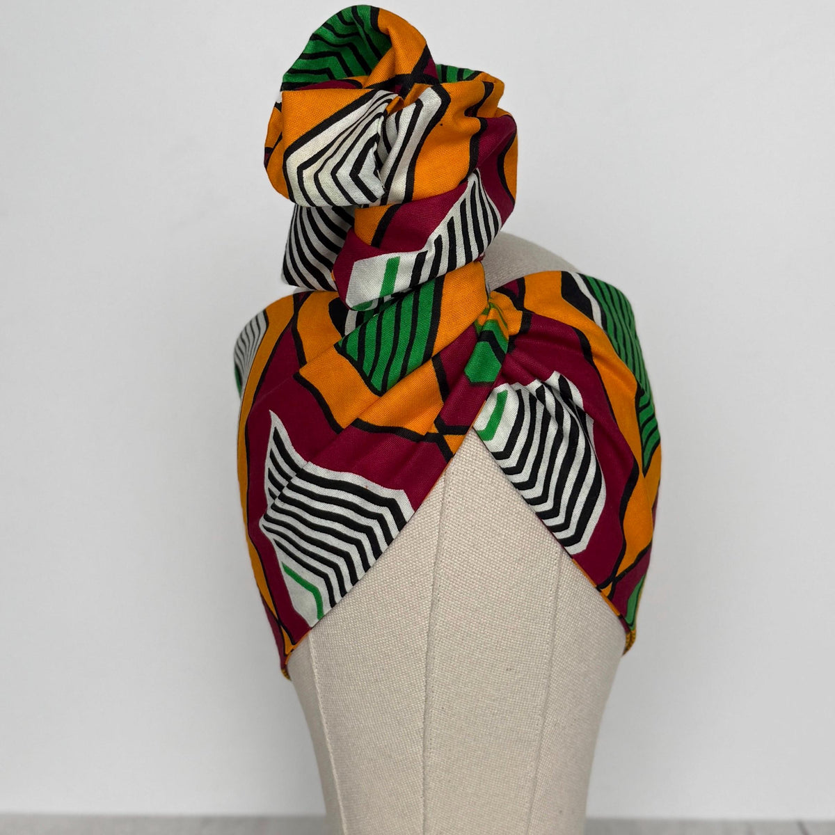 Extra Wide Adjustable Wire Wrap, African Tribal Print Wired Headband, Deep Red Yellow Green African Fabric Head Wrap, Afro Boho Turban