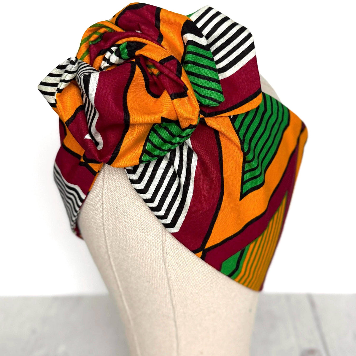 Extra Wide Adjustable Wire Wrap, African Tribal Print Wired Headband, Deep Red Yellow Green African Fabric Head Wrap, Afro Boho Turban