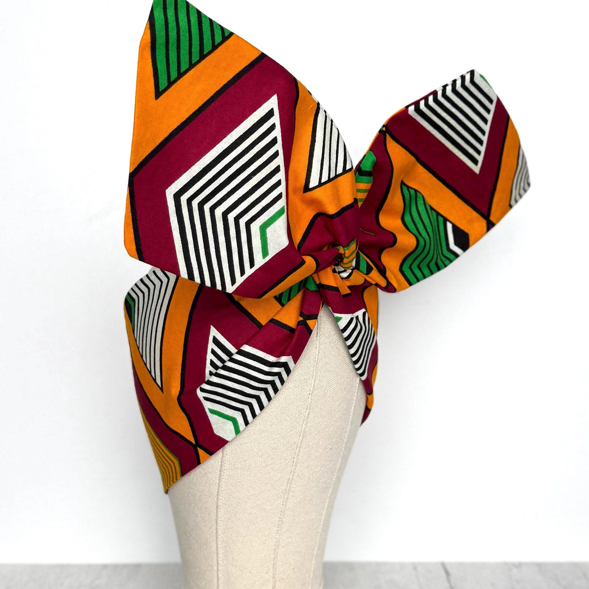 Extra Wide Adjustable Wire Wrap, African Tribal Print Wired Headband, Deep Red Yellow Green African Fabric Head Wrap, Afro Boho Turban