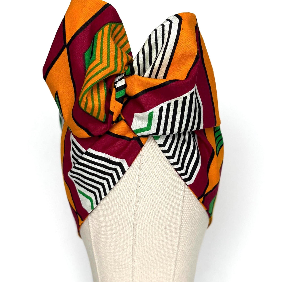 Extra Wide Adjustable Wire Wrap, African Tribal Print Wired Headband, Deep Red Yellow Green African Fabric Head Wrap, Afro Boho Turban