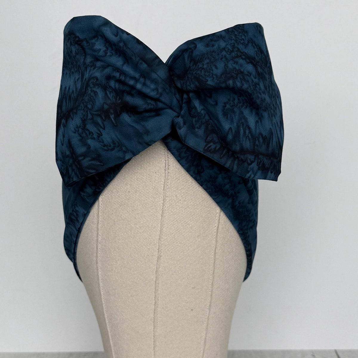 Extra Wide Adjustable Wire Headband, Batik Navy Blue Wired Headband, Fabric Turban Head Wrap, No Slip Hair Accessories Scarf