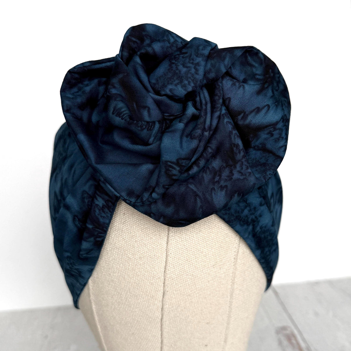 Extra Wide Adjustable Wire Headband, Batik Navy Blue Wired Headband, Fabric Turban Head Wrap, No Slip Hair Accessories Scarf