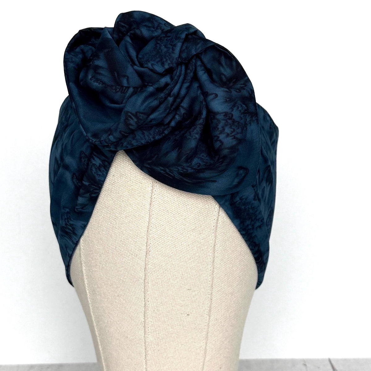 Extra Wide Adjustable Wire Headband, Batik Navy Blue Wired Headband, Fabric Turban Head Wrap, No Slip Hair Accessories Scarf