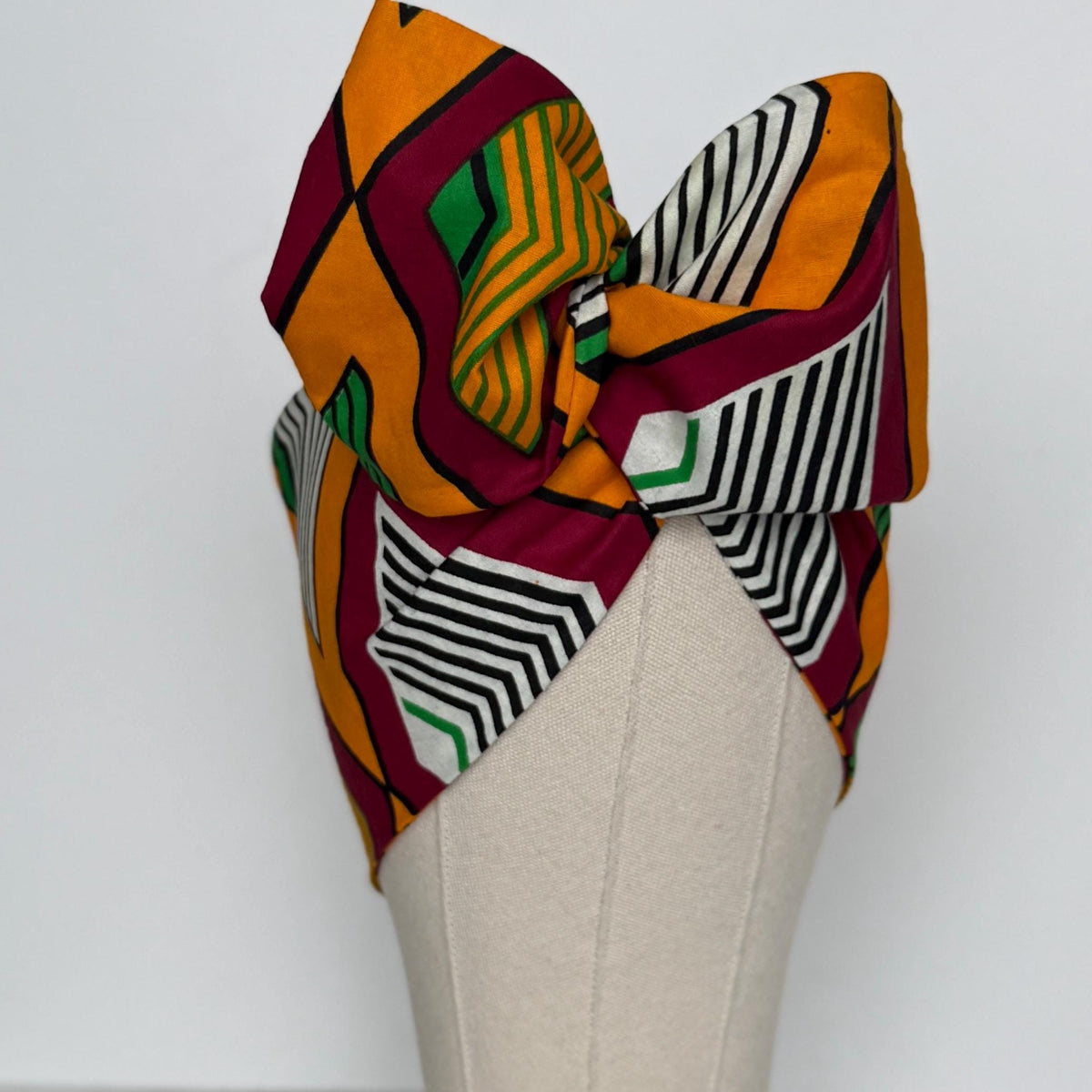 Extra Wide Adjustable Wire Wrap, African Tribal Print Wired Headband, Deep Red Yellow Green African Fabric Head Wrap, Afro Boho Turban