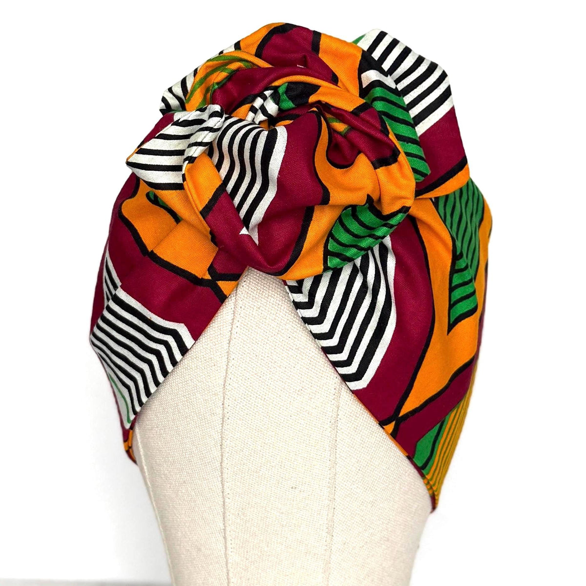Extra Wide Adjustable Wire Wrap, African Tribal Print Wired Headband, Deep Red Yellow Green African Fabric Head Wrap, Afro Boho Turban