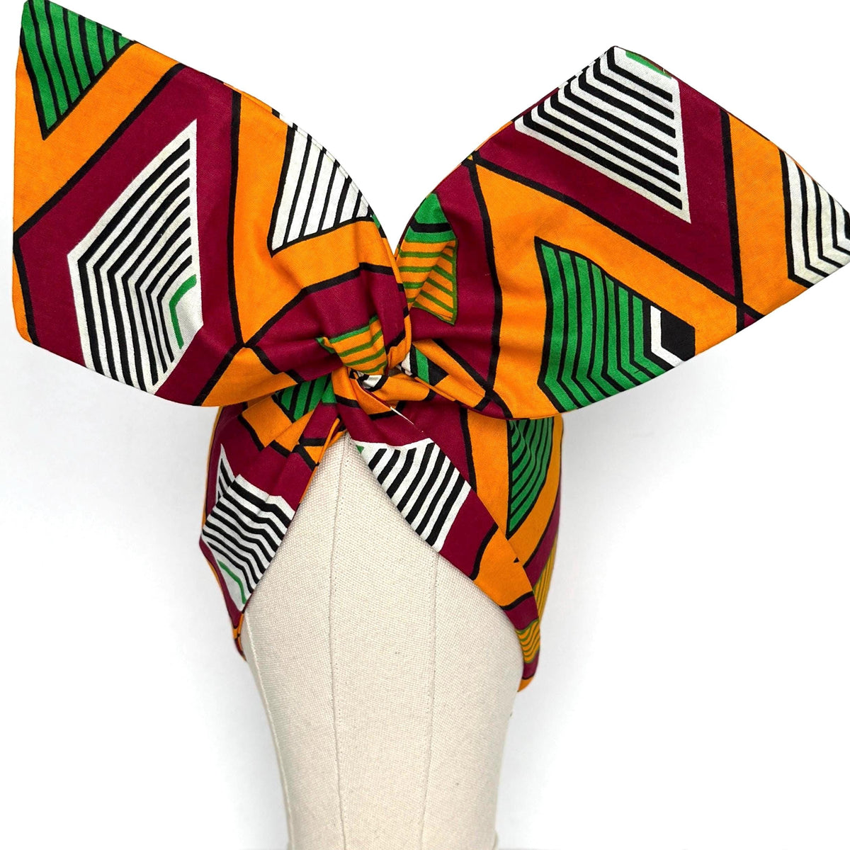 Extra Wide Adjustable Wire Wrap, African Tribal Print Wired Headband, Deep Red Yellow Green African Fabric Head Wrap, Afro Boho Turban