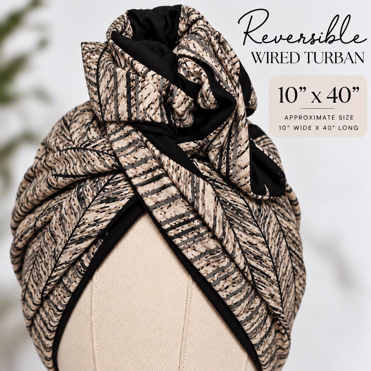 Full Turban Wire Headband, Reversible Herringbone Tribal Print Wired Headband, Fabric Head Wrap, Afro Boho Women Accessories