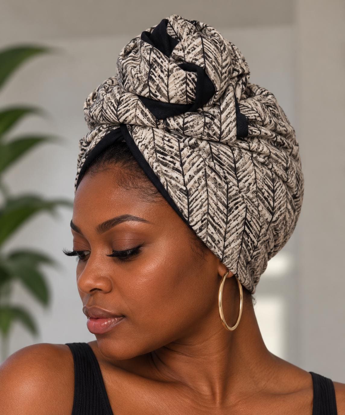 Full Turban Wire Headband, Reversible Herringbone Tribal Print Wired Headband, Fabric Head Wrap, Afro Boho Women Accessories