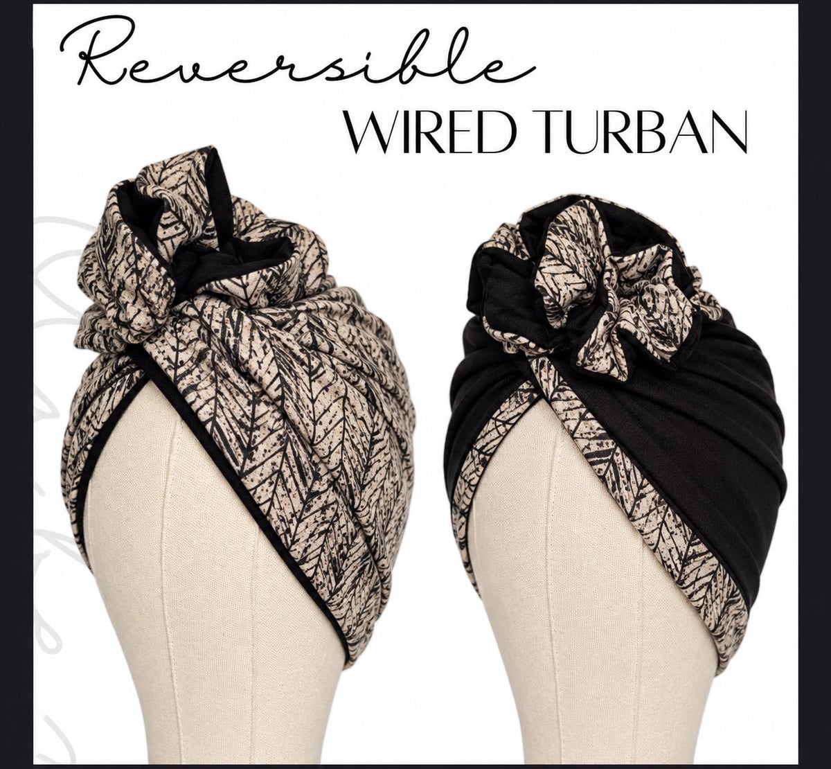 Full Turban Wire Headband, Reversible Herringbone Tribal Print Wired Headband, Fabric Head Wrap, Afro Boho Women Accessories