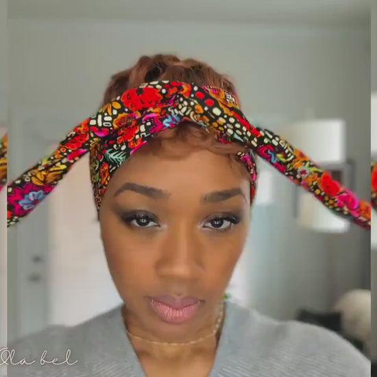 Extra Long & Wide ADJUSTABLE WIRE head Wrap, Green Tropical Leaves Print, Vacation Wired Head band, Turban,  Women Headband, Boho Hair Wrap