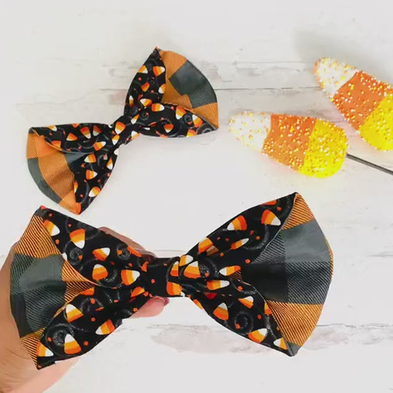 Oversized Halloween Candy Corn Hair Bow, Large Black Orange Statement Hair Clip, Fall Barrette, Halloween Party Hair Piece, Gift For Her
