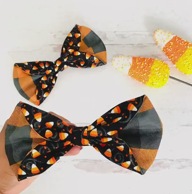 Oversized Halloween Candy Corn Hair Bow, Large Black Orange Statement Hair Clip, Fall Barrette, Halloween Party Hair Piece, Gift For Her
