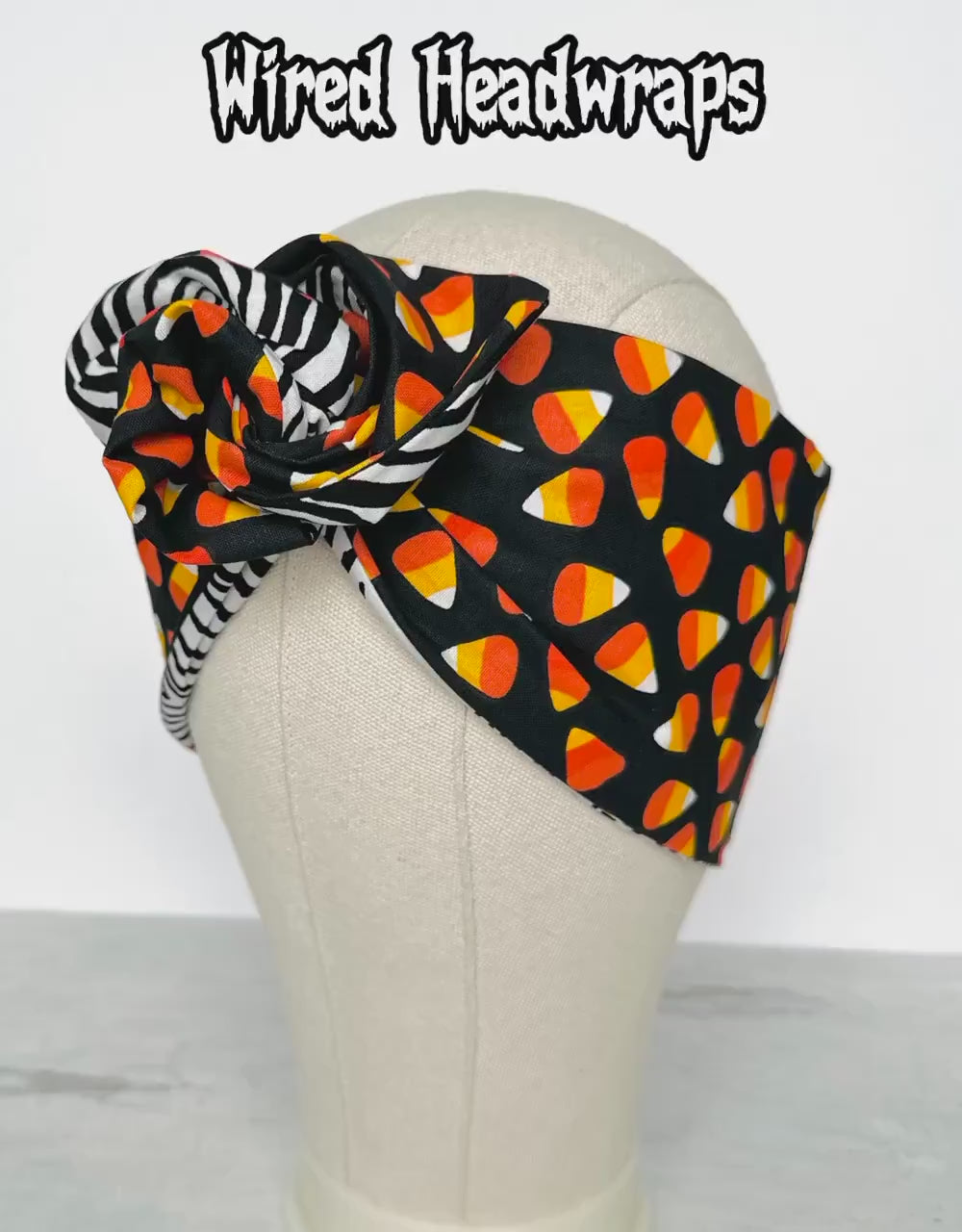 Extra Wide Reversible Adjustable Wire Headband, Halloween Party Candy Corn Print, Bendable Wired Head Wrap, Turban Accessories, Head Scarf