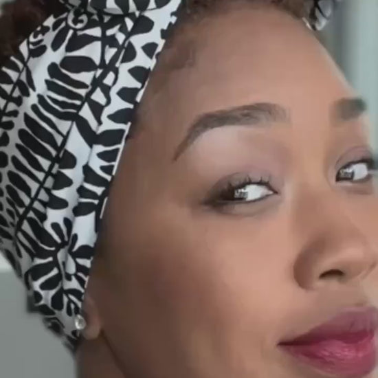 Extra Long Wide Adjustable Wire Wrap Navy White Brown Ankara Print Headband, Wired Tribal African Fabric Head Wrap, Accessories, Turban